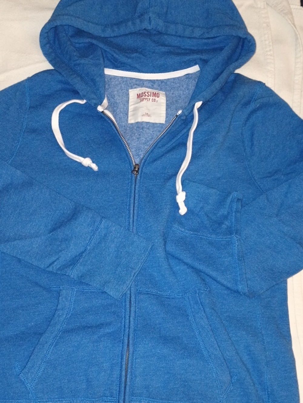 Mossimo Blue Zip-Up Hoodie with Cream Drawstrings